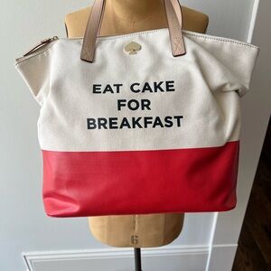Kate Spade Orange and Cream Tote Bag. "Eat Cake For Breakfast". New, never used.